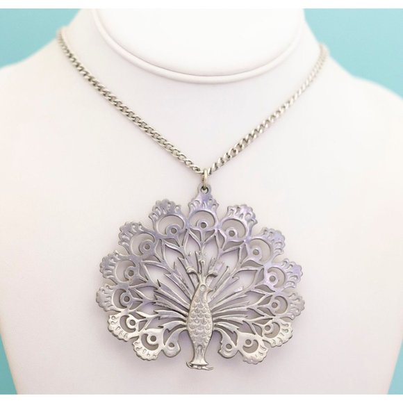 Vintage Large Peacock Pewter Necklace by Reed & Barton, 24 Inches, K28 - Picture 2 of 4